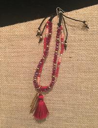 Gold and red bead with red and gold chain tassel bracelet- Quantity 2 //264